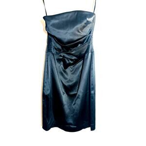 White House Black Market Black Satin Strapless Dress Size 10 LBD Cocktail Formal